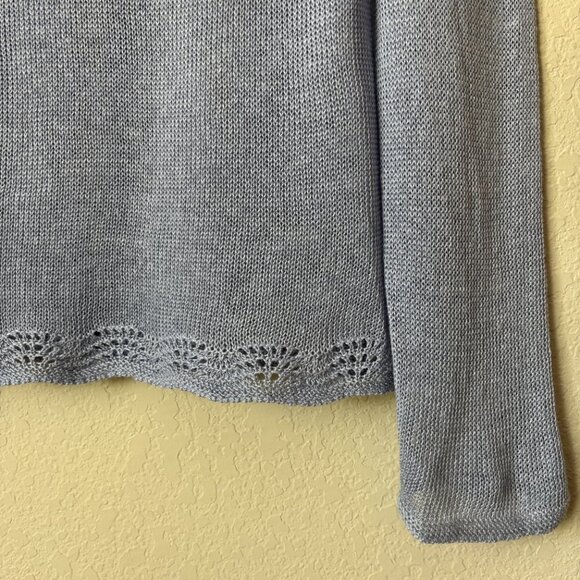 Sundance Linen Blend Lacey & Lovely Pointelle Cardigan Sweater Scalloped Hem - Picture 10 of 11